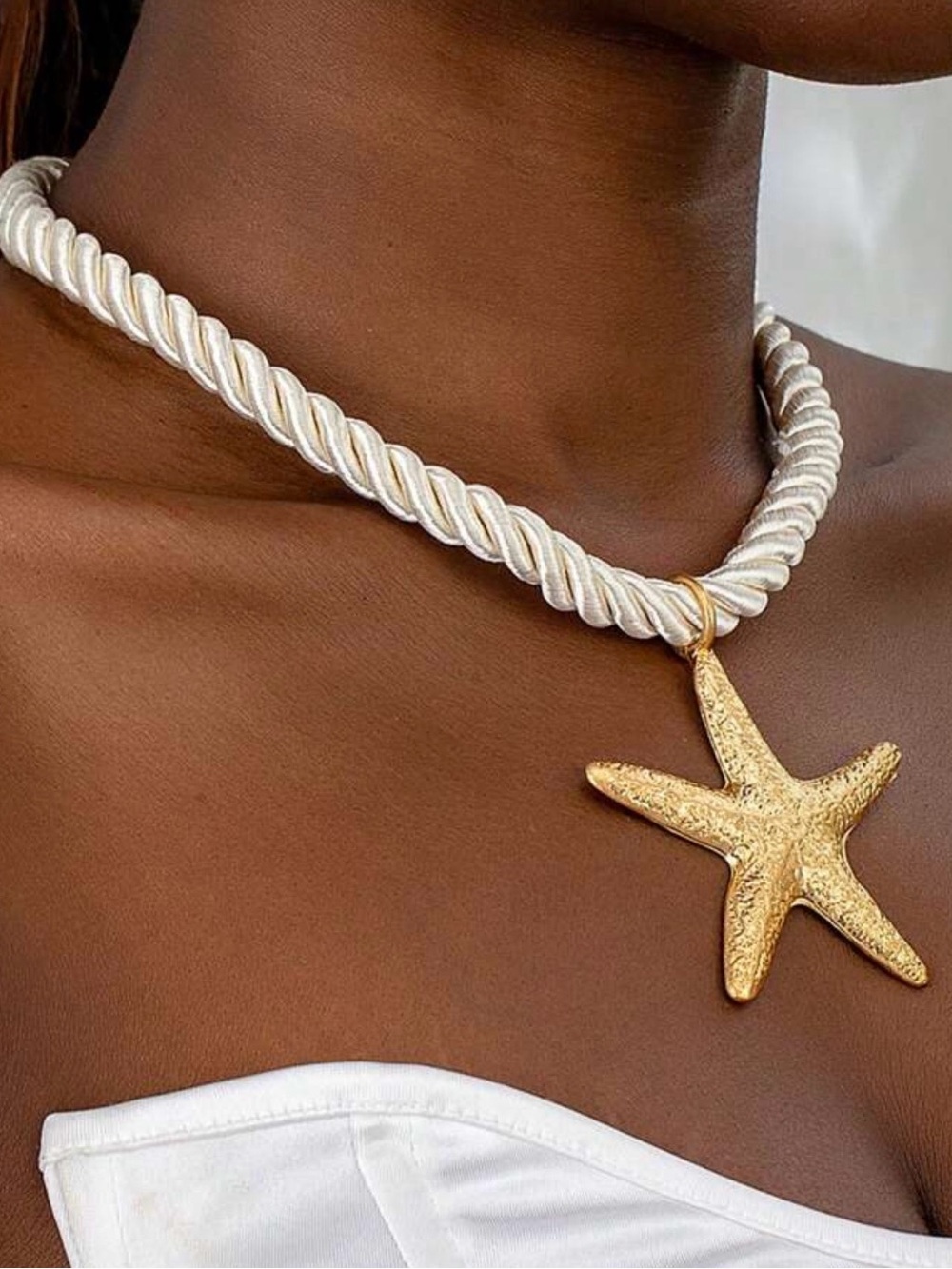 Gold Starfish Pendant Rope Necklace – Coastal Vacation Statement Jewelry